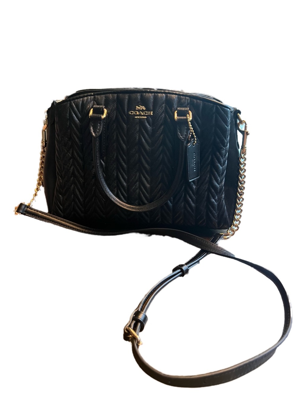 Coach Black Quilted Leather Satchel with Gold Chain Strap